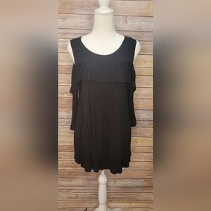 Filly Flair Cold Shoulder Ruffle Black 3/4 Sleeve Top - Medium